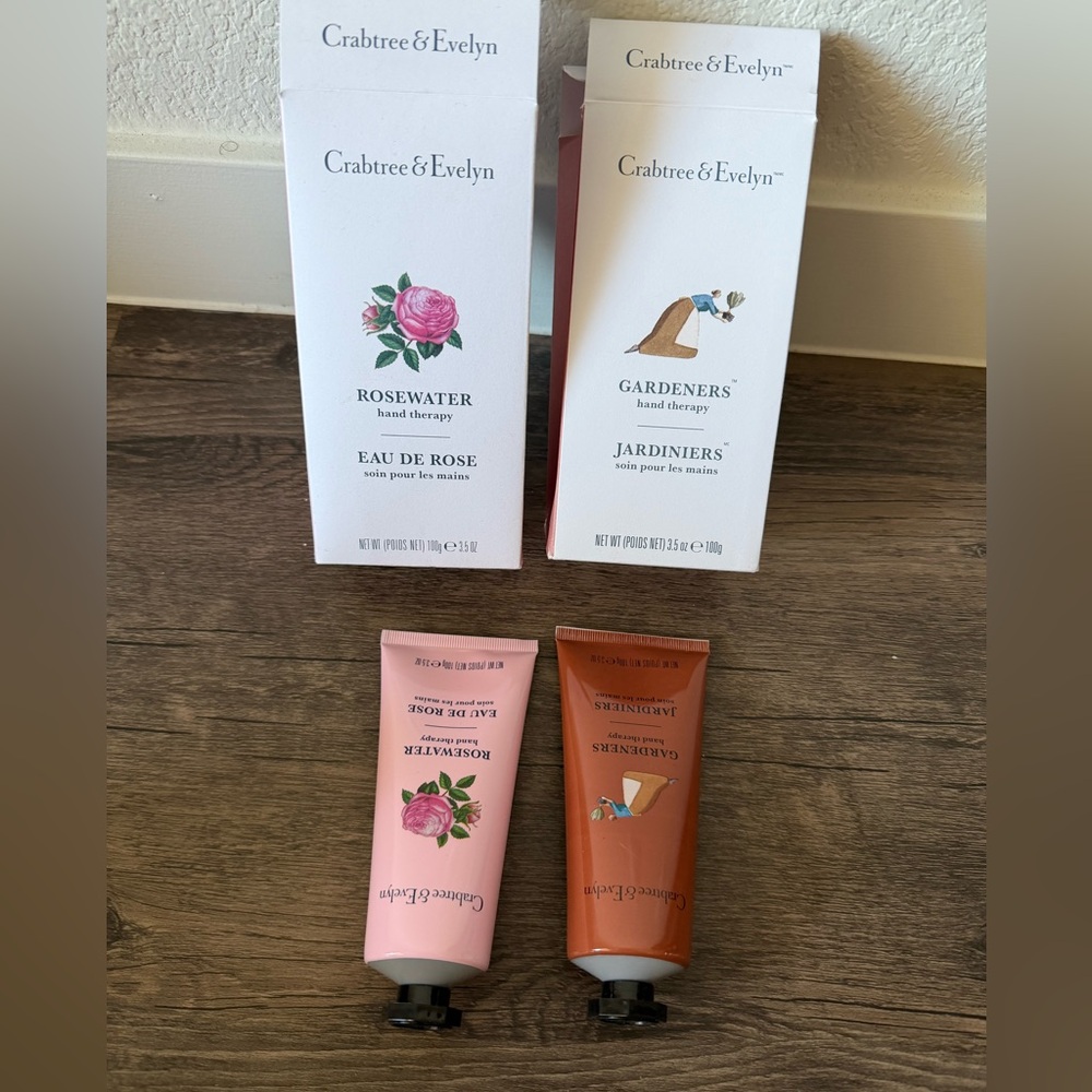 2 x Crabtree & Evelyn Rosewater and Gardeners Hand Therapy Duo 100g each